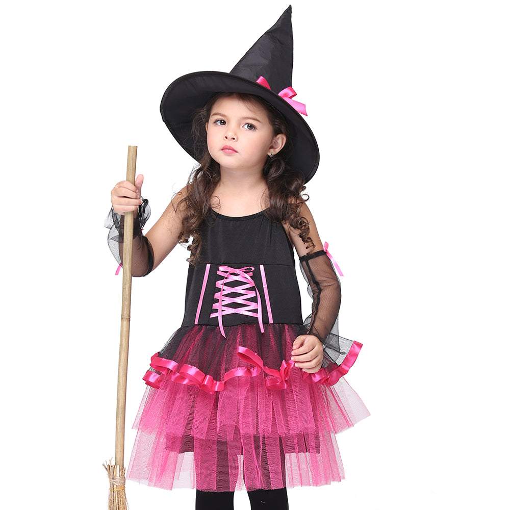 Pink Witch Fancy Dress Kids Cosplay Costume Outfits Halloween Costume