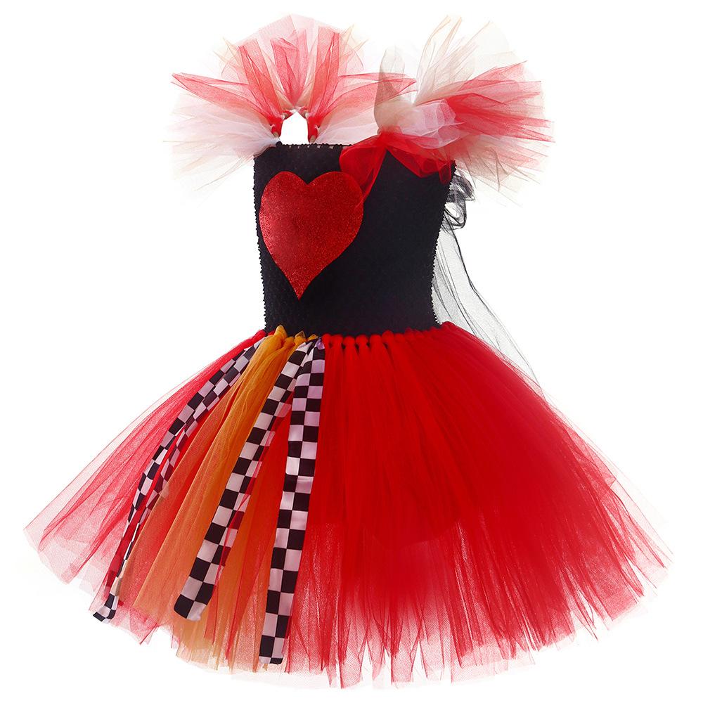 Alice Queen Of Hearts Costume Skirts Tulle Dress Kids Clothing Cosplay Role Play for Girls