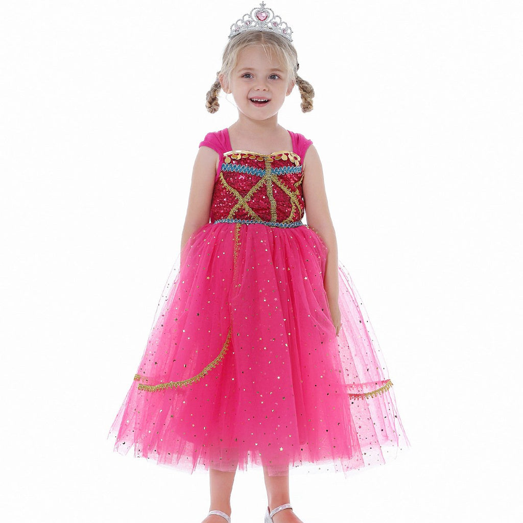 Aladdin Princess Cosplay Costume Dress Skirt Jasmine Birthday Halloween Party Mesh Outfit for Girls