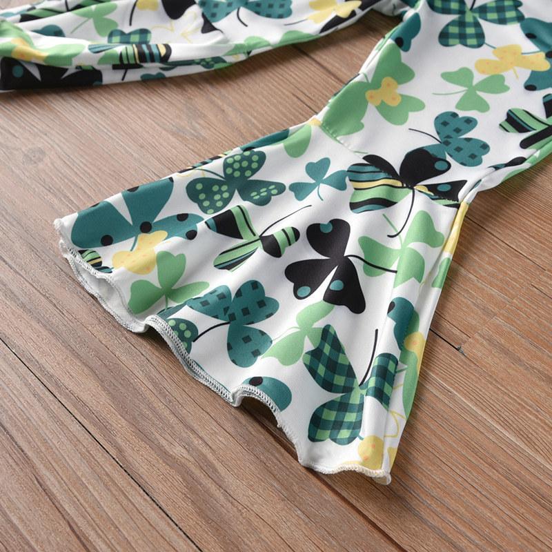 Toddler Baby Girl St. Patrick's Day Outfit Long Sleeve Sweatshirt Tops with Flare Pants