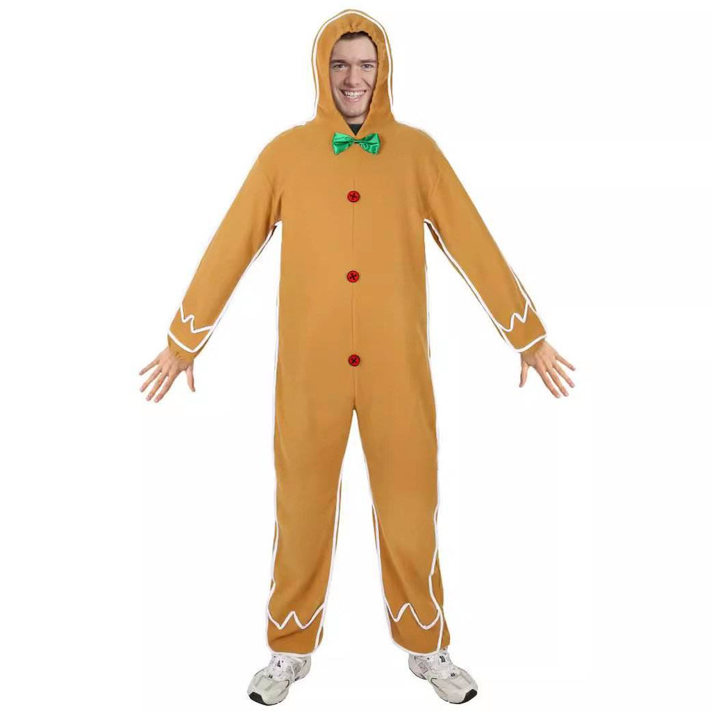 Adult Gingerbread Man Costume Christmas Holiday Hoddie Funny Pajamas - Azufun