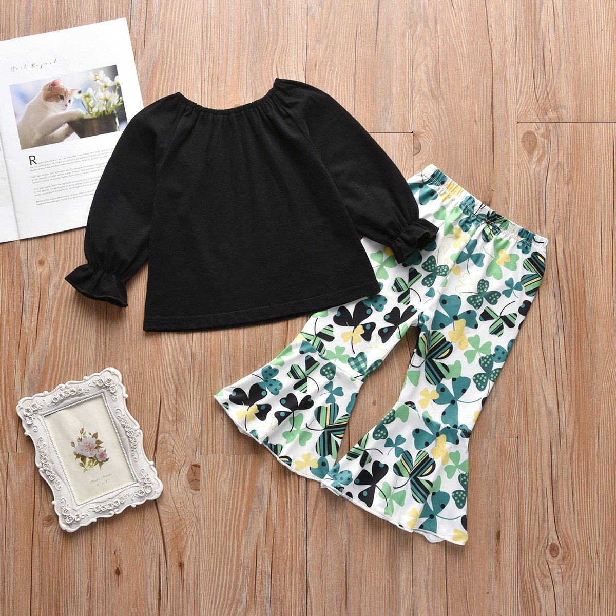 Toddler Baby Girl St. Patrick's Day Outfit Long Sleeve Sweatshirt Tops with Flare Pants