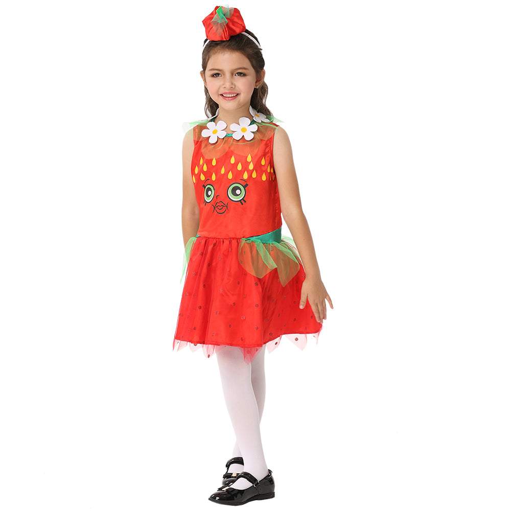 Red Shopkins Strawberry Dress Girls Costume Halloween Children's Day