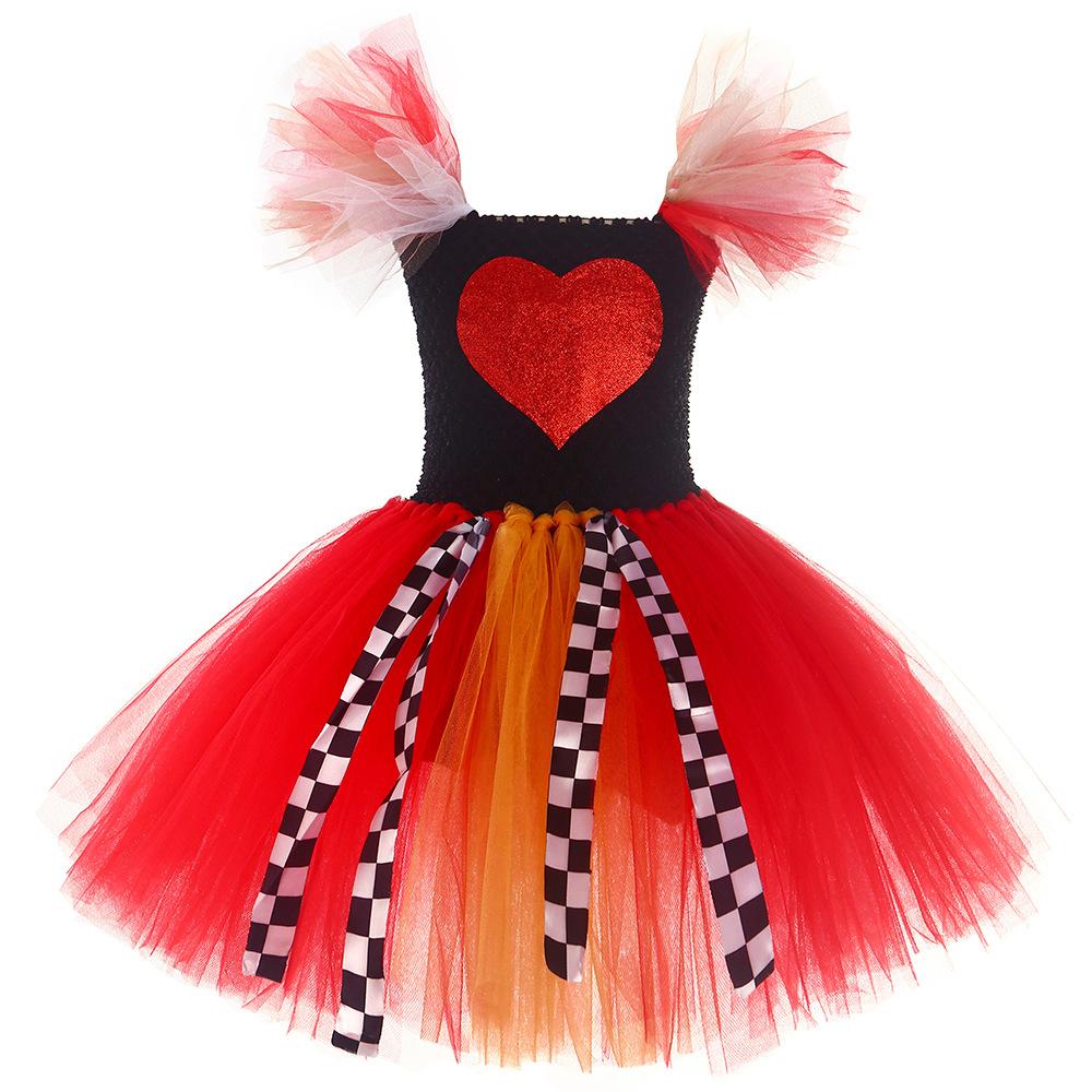 Alice Queen Of Hearts Costume Skirts Tulle Dress Kids Clothing Cosplay Role Play for Girls