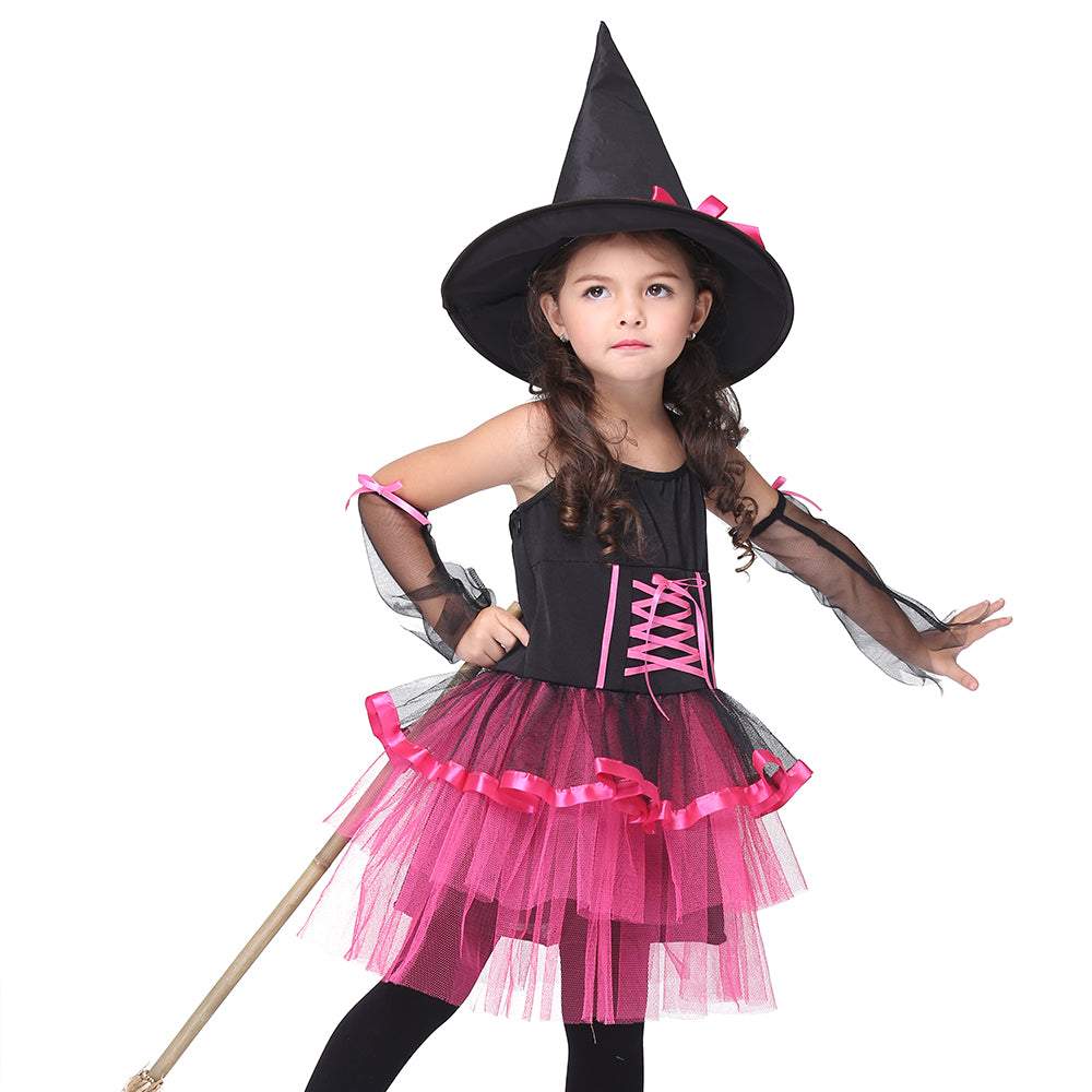 Pink Witch Fancy Dress Kids Cosplay Costume Outfits Halloween Costume
