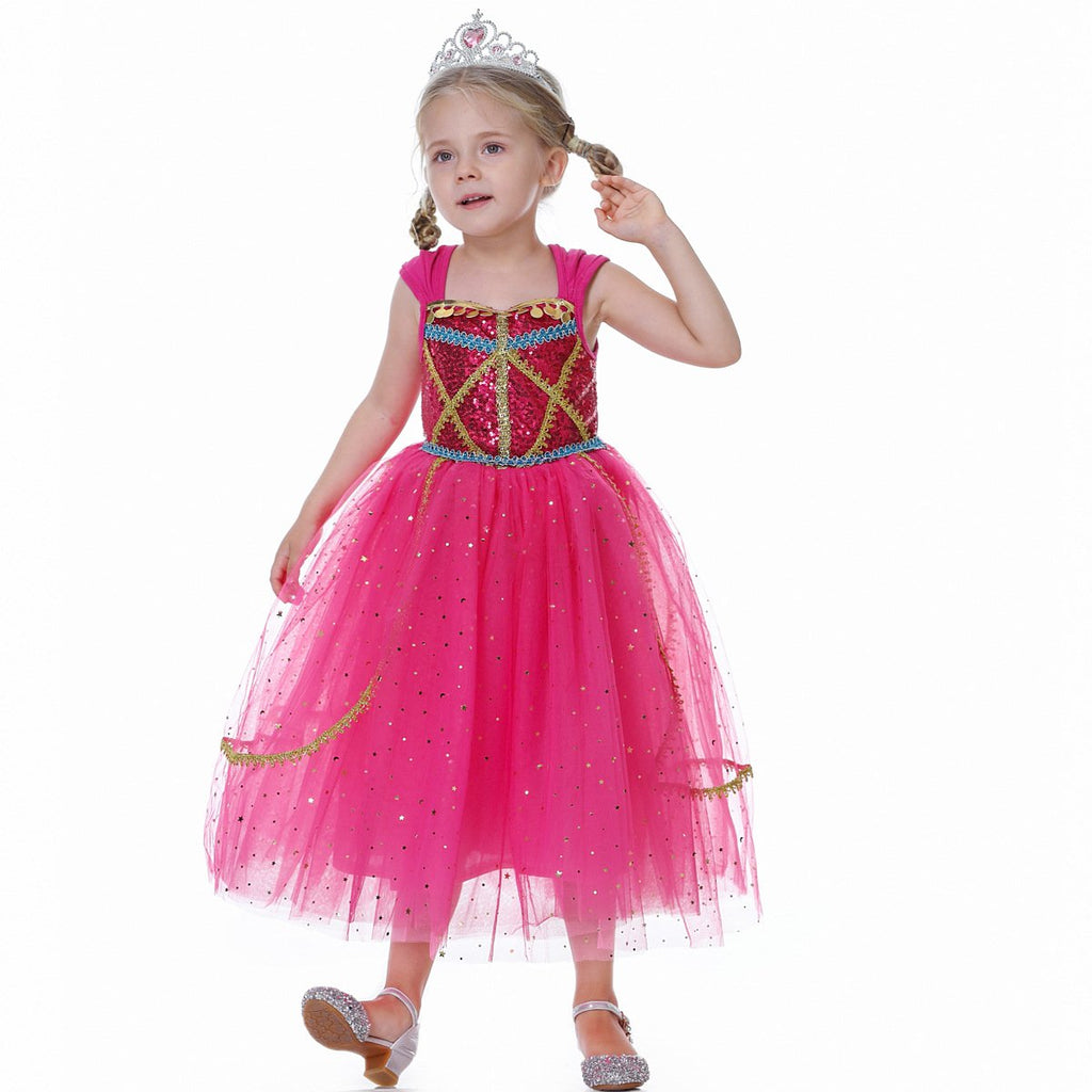 Aladdin Princess Cosplay Costume Dress Skirt Jasmine Birthday Halloween Party Mesh Outfit for Girls