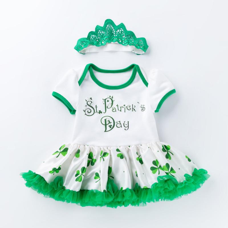 Infant Baby Girls St. Patrick¡¯s Day Outfit Green Shamrock Romper Tutu Skirt
