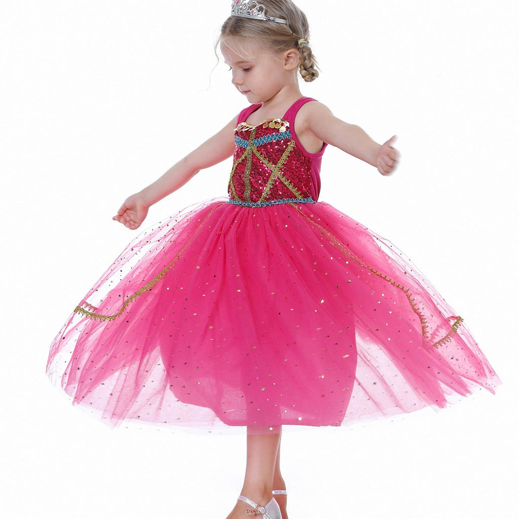 Aladdin Princess Cosplay Costume Dress Skirt Jasmine Birthday Halloween Party Mesh Outfit for Girls