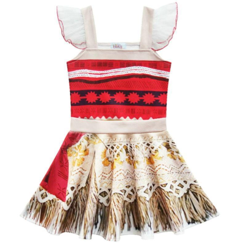 Moana Cosplay Costume Ruffled Sling Dress for Toddler Girls