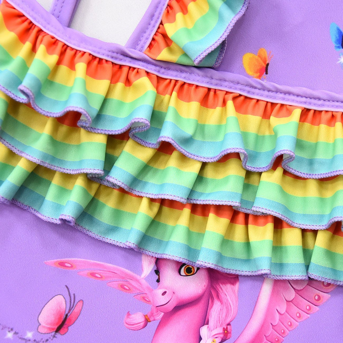 Girls One Piece Swimsuits unicorn Print Ruffle Swimwear Cross-strap sling Swimwear