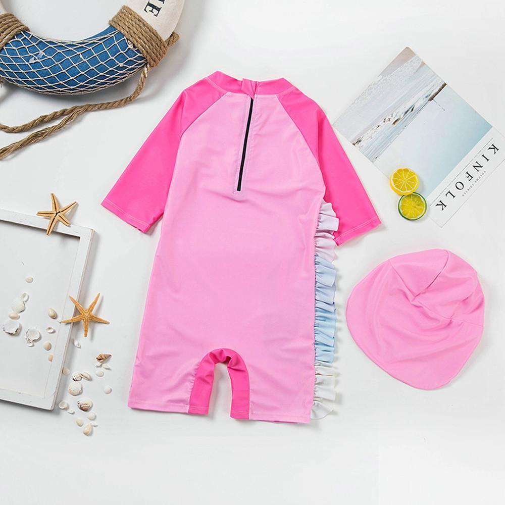Girls One Piece Swimsuit Long Sleeve Unicorn Bathing Zip Suit with Hat