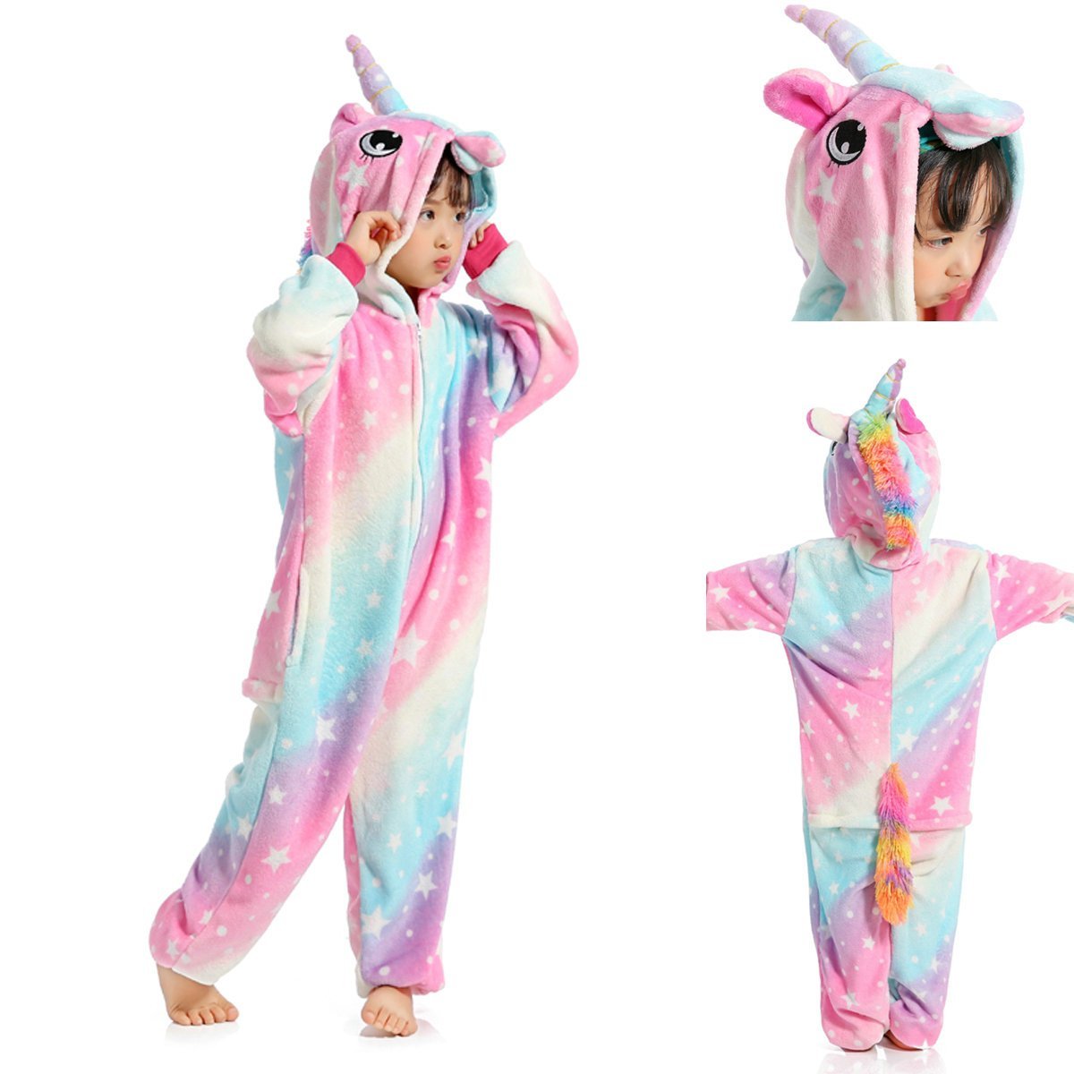 Kids Animal Pink Unicorn Kigurumi Onesies Pajamas costume