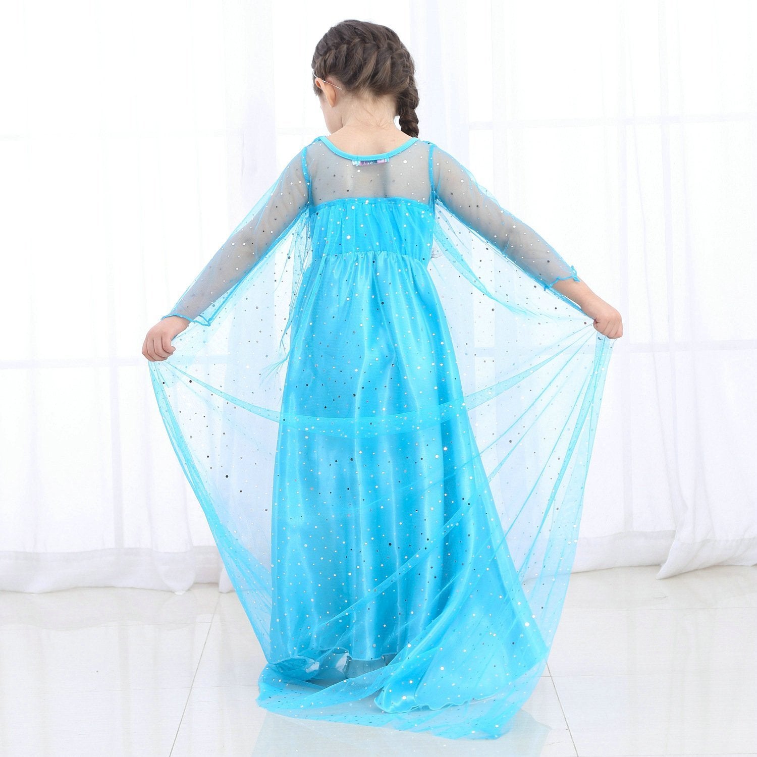 Frozen Elsa Cosplay Party Show Long sleeve Princess Dress for Girl