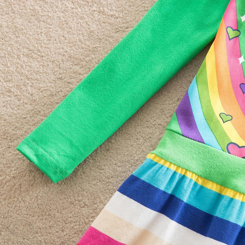 Little Girls' Dress Unicorn Striped Cartoon Rainbow Print Knee-length Long Sleeve Active Cute Dresses