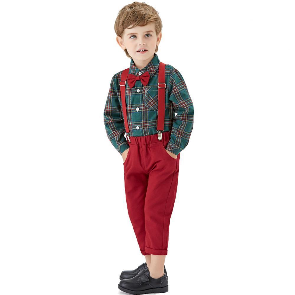 New children's plaid shirt long-sleeved trousers