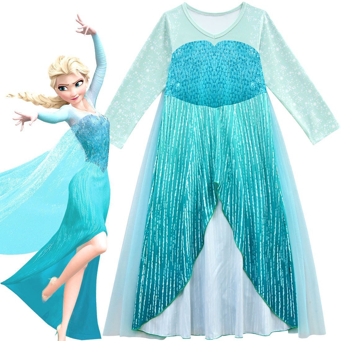 Frozen 2 Elsa blue snow queen princess dress For Toddler Girls