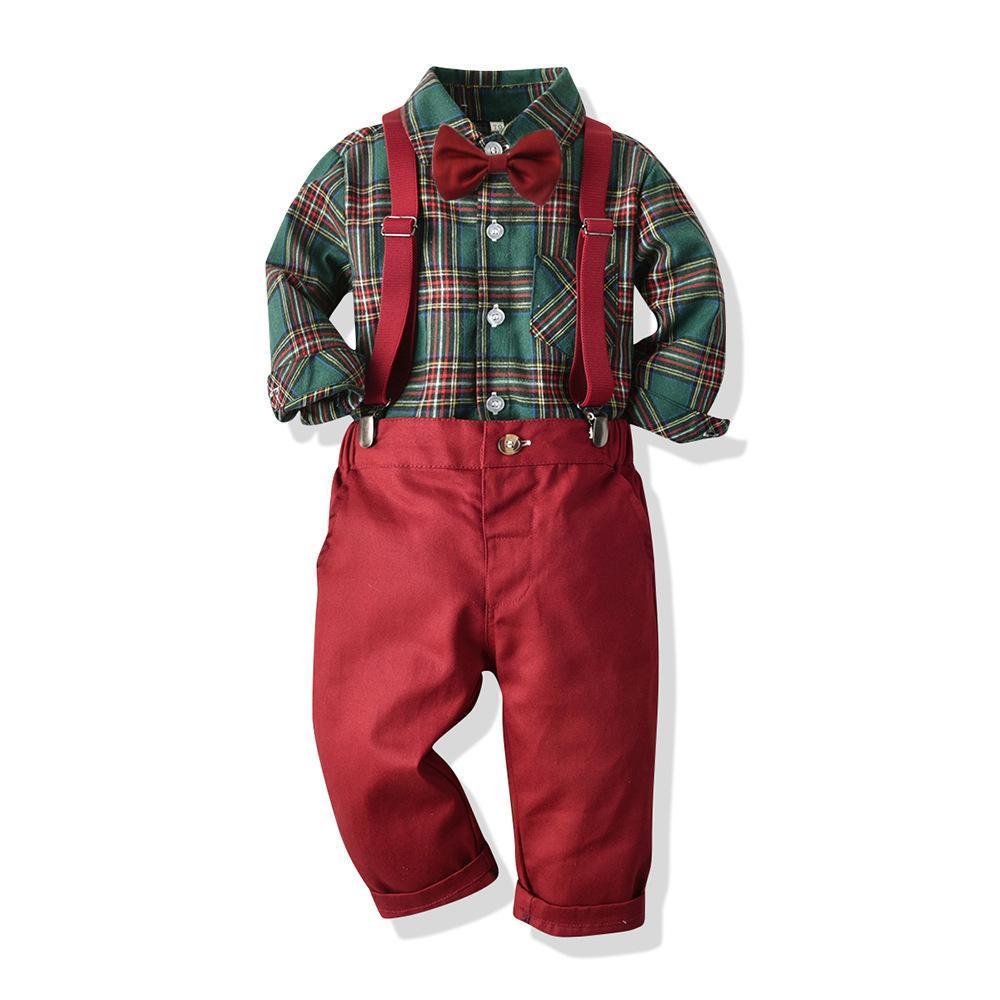 New children's plaid shirt long-sleeved trousers