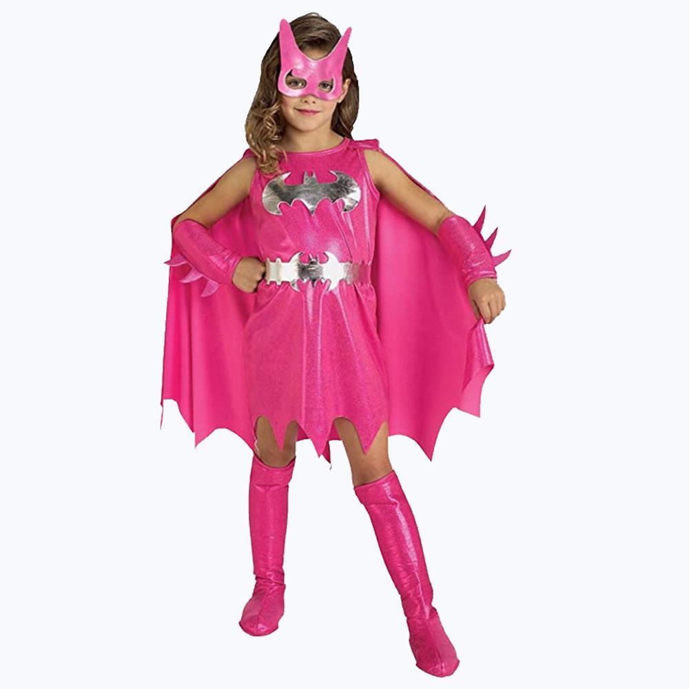 Girl's Deluxe Pink Batgirl Cosplay Costume Halloween Fancy Dress Up Outfit for Child