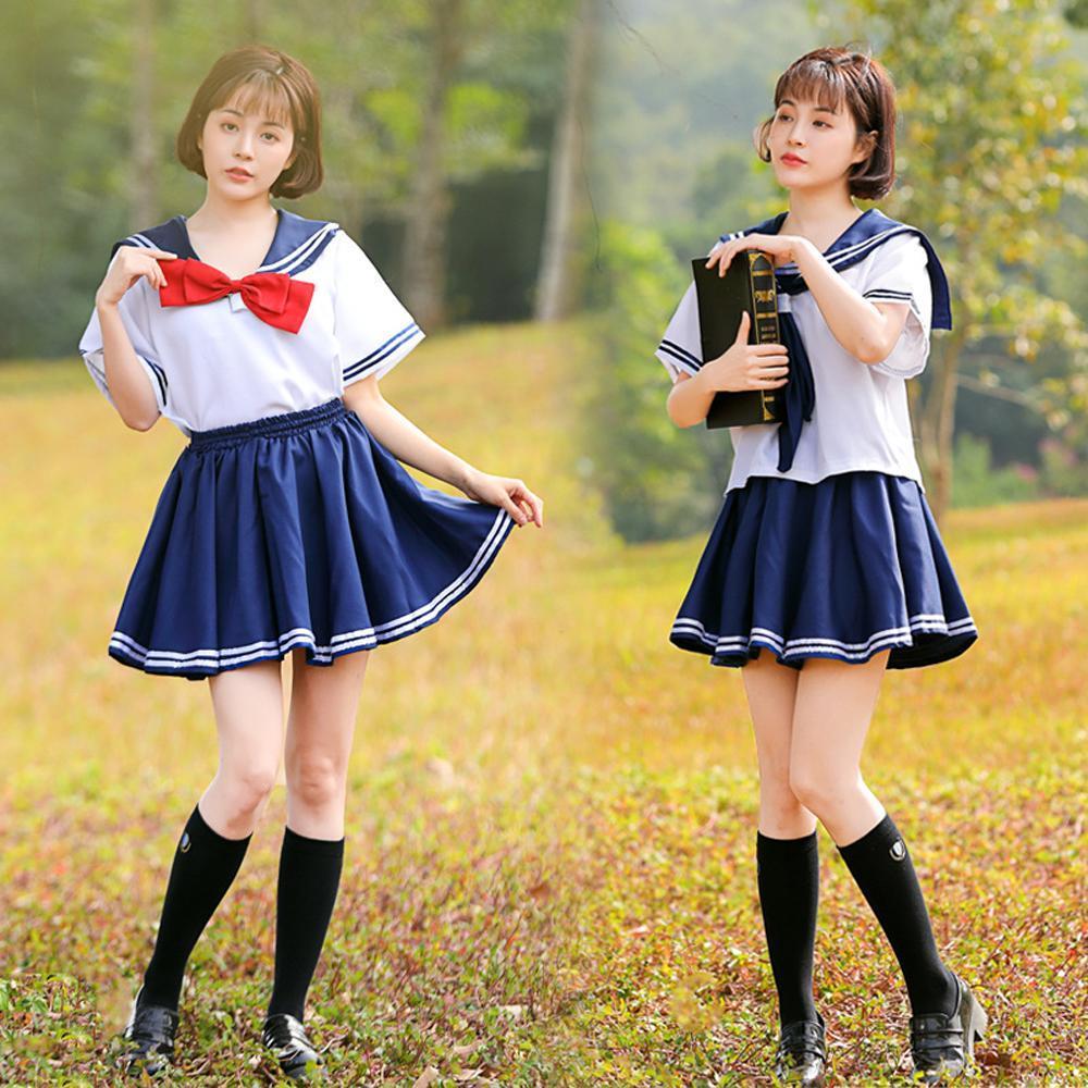 Japanese JK school uniform sailor cosplay navy tricolor bow tie Dress for Mom and Me