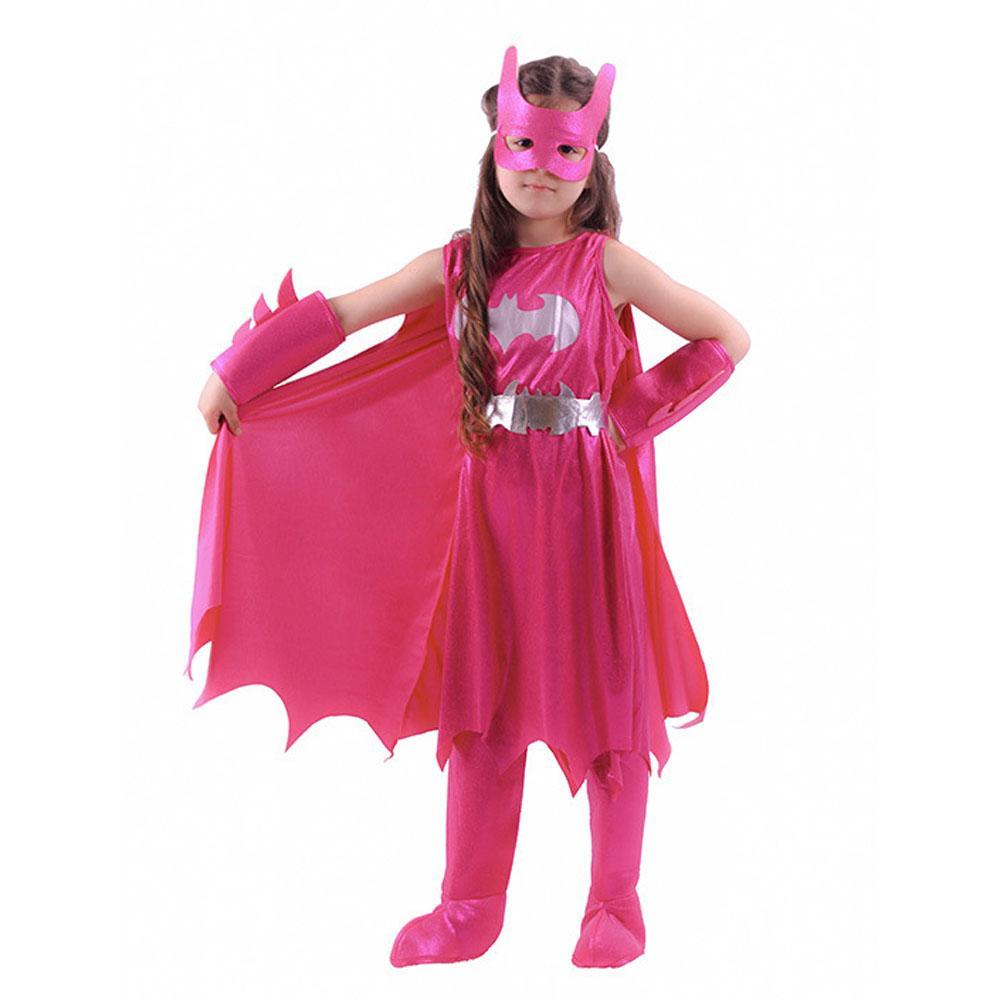 Girl's Deluxe Pink Batgirl Cosplay Costume Halloween Fancy Dress Up Outfit for Child