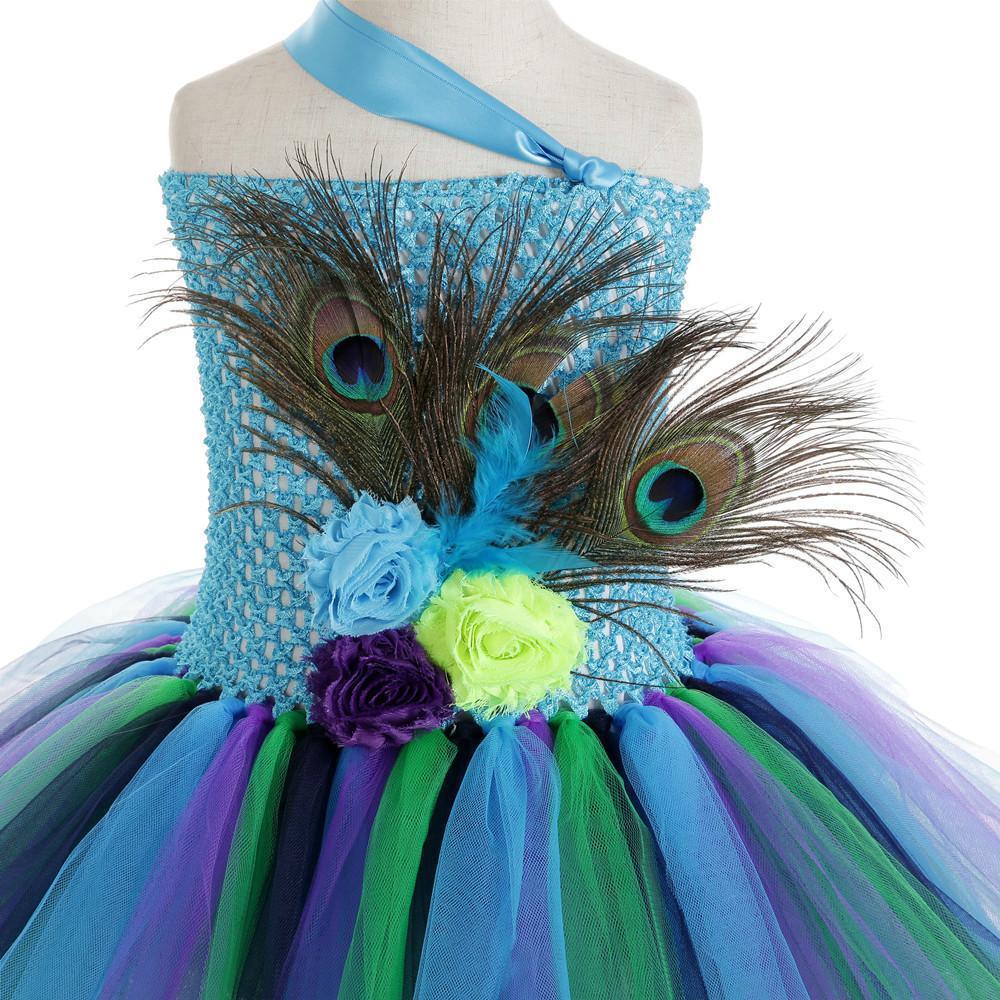 Kids Sequin Peacock Feather Costume Girls Easter Carnival Party Dress