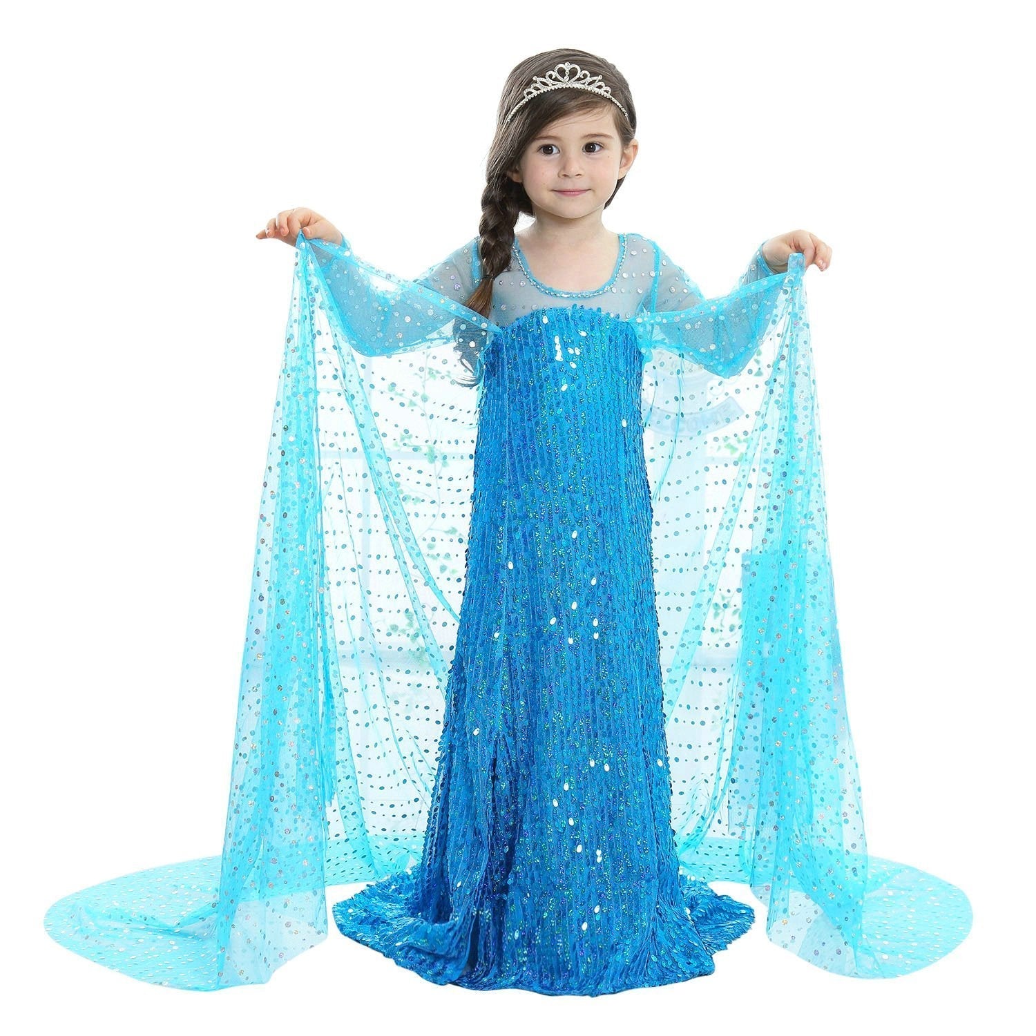 Frozen Elsa Costume Long Sleeve Girl Party Princess Dress