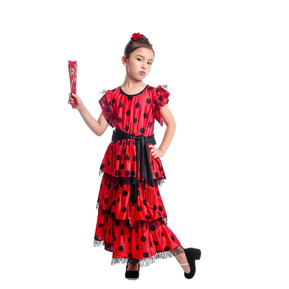 Spanish Senorita Costume Traditional Flamenco Dancer Dress Party Fancy Dresses for Girls