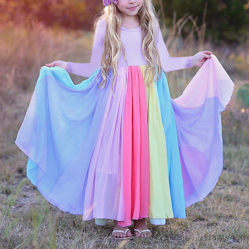 Kids Girls' Dress Patchwork Fuchsia Lavender Maxi Long Sleeve Active Boho Dresses