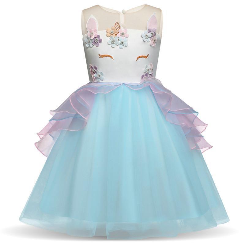 Unicorn Flower Applique Tulle Sleeveless Princess birthday Dress