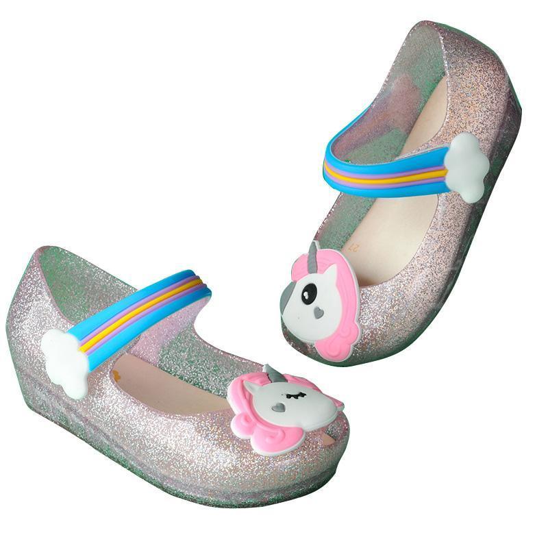 Led Unicorn Shoes Kids Glitter Shoes Mary Jelly Flats Shoes For Girls