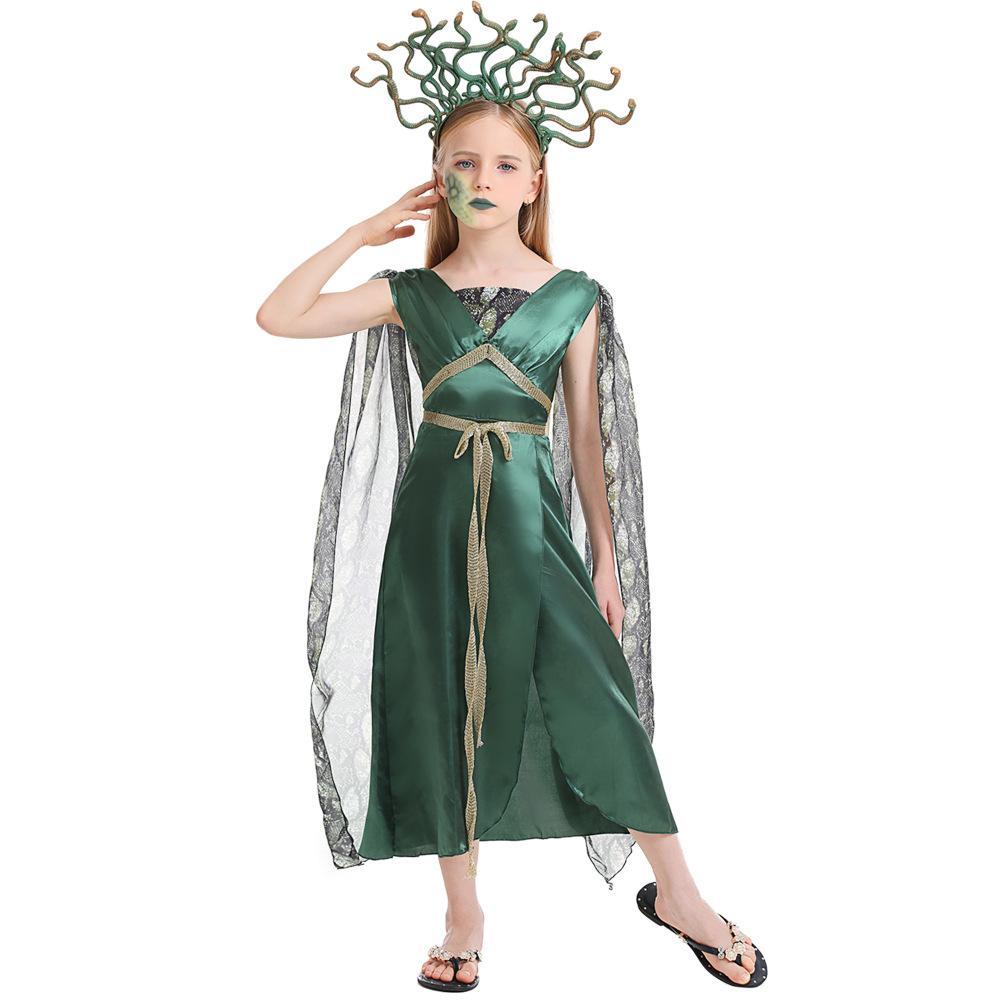 Kids Greek mythology blue Medusa Gorgon cosplay Halloween costume