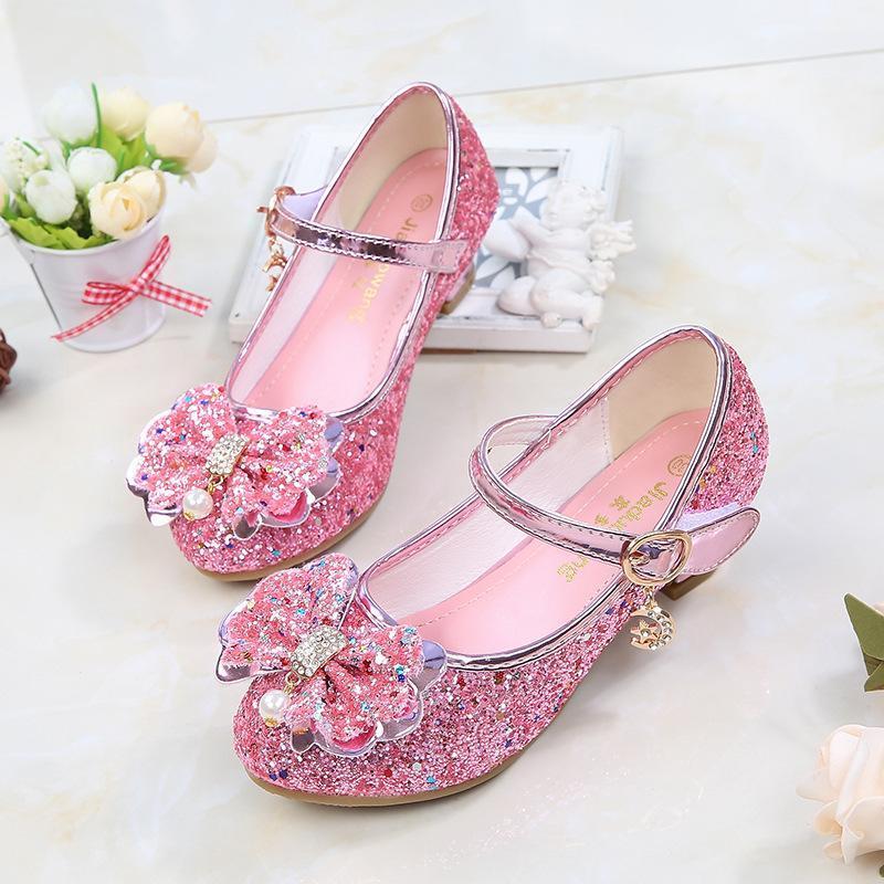 Girls Chunky Glitter Rock Bow Mary Jane Heels Dress Shoes