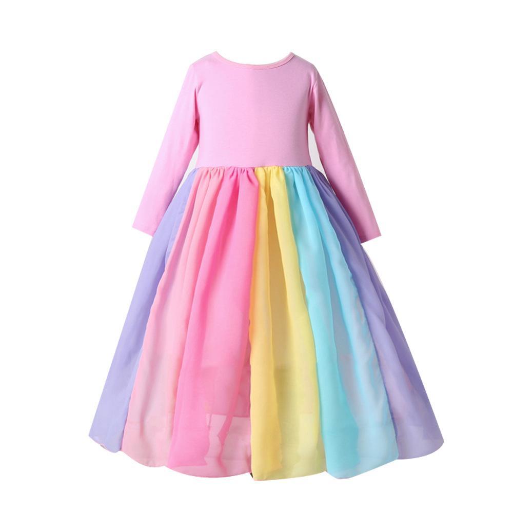 Kids Girls' Dress Patchwork Fuchsia Lavender Maxi Long Sleeve Active Boho Dresses