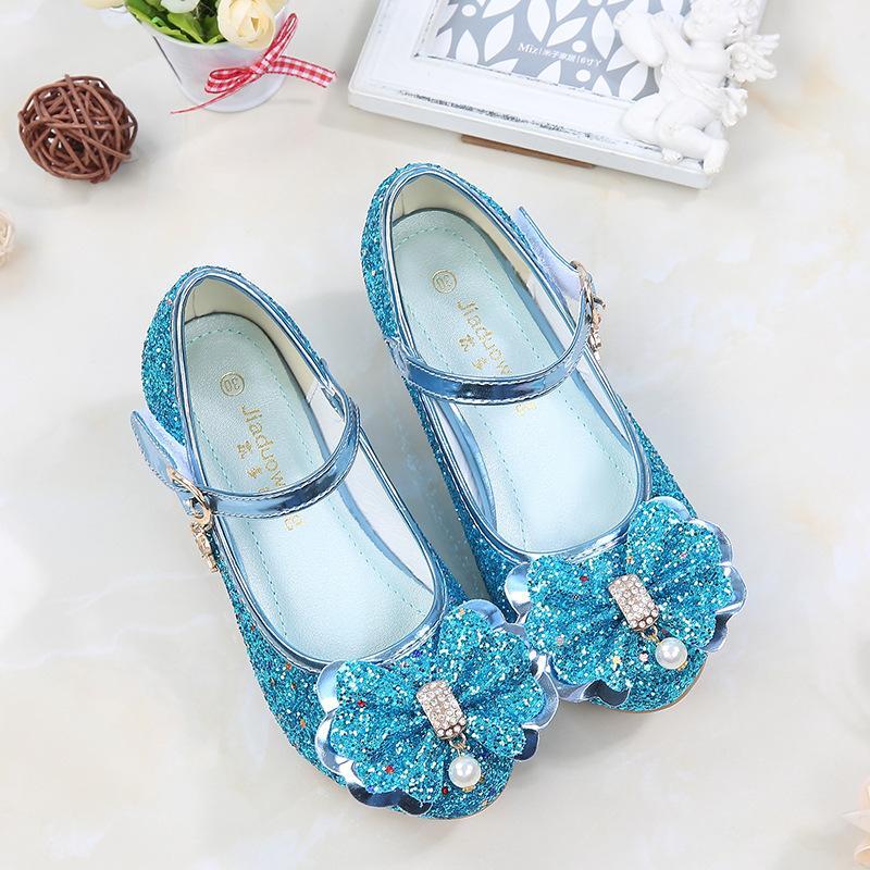 Girls Chunky Glitter Rock Bow Mary Jane Heels Dress Shoes
