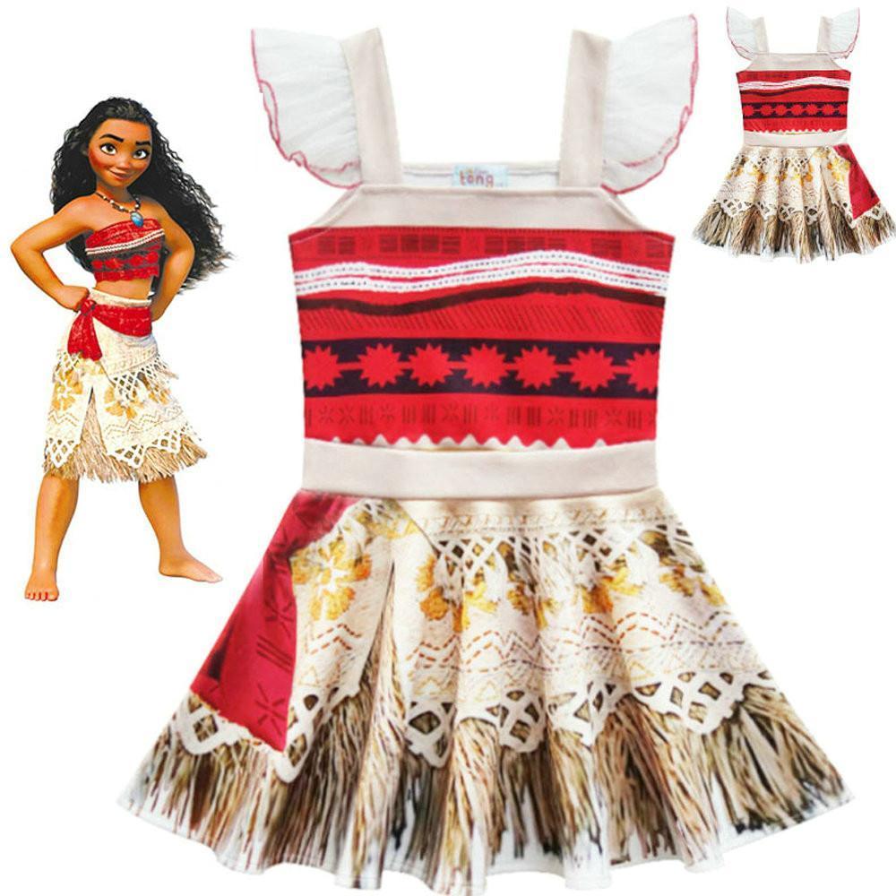 Moana Cosplay Costume Ruffled Sling Dress for Toddler Girls