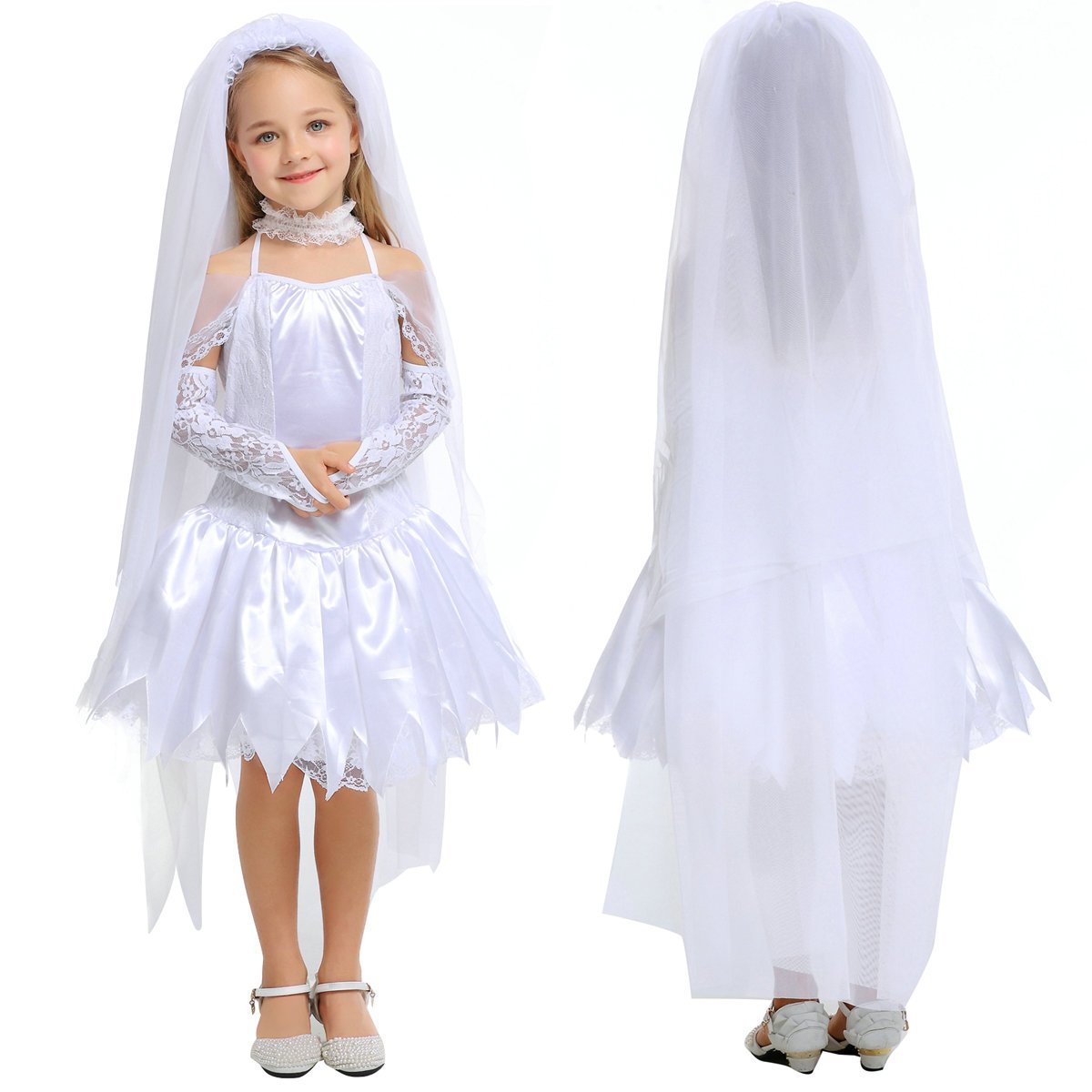 Child Girls Halloween White Angel Ghost Bride Cos Princess Dress
