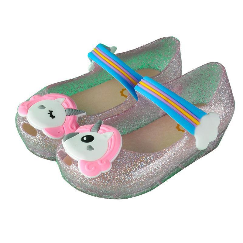 Led Unicorn Shoes Kids Glitter Shoes Mary Jelly Flats Shoes For Girls