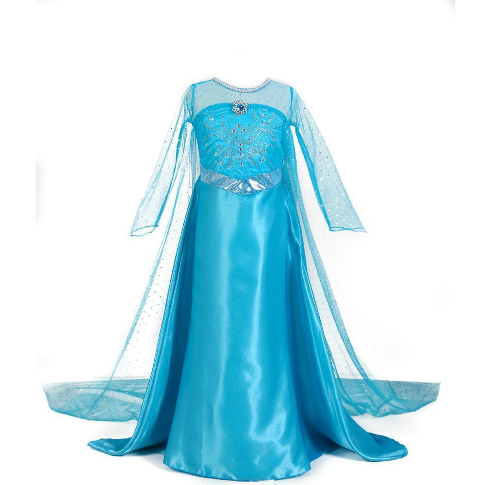 Frozen Elsa Cosplay Party Show Long sleeve Princess Dress for Girl