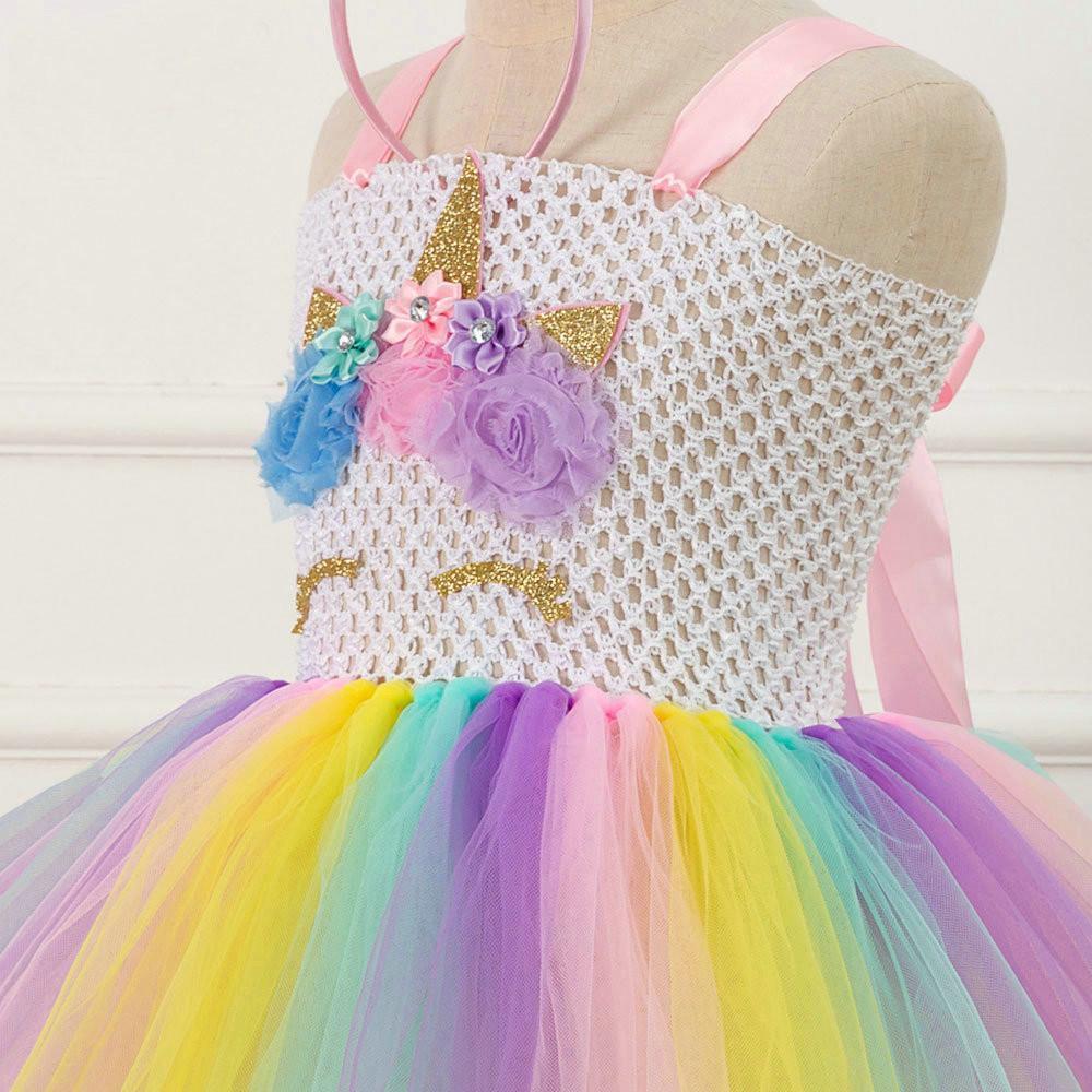 Mesh Handwork with Headgear Unicorn Party Tutu Dress for Girl