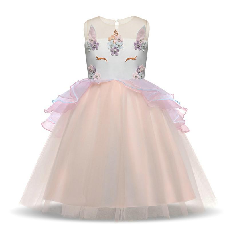 Unicorn Flower Applique Tulle Sleeveless Princess birthday Dress