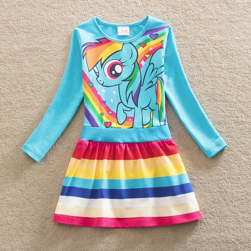 Little Girls' Dress Unicorn Striped Cartoon Rainbow Print Knee-length Long Sleeve Active Cute Dresses