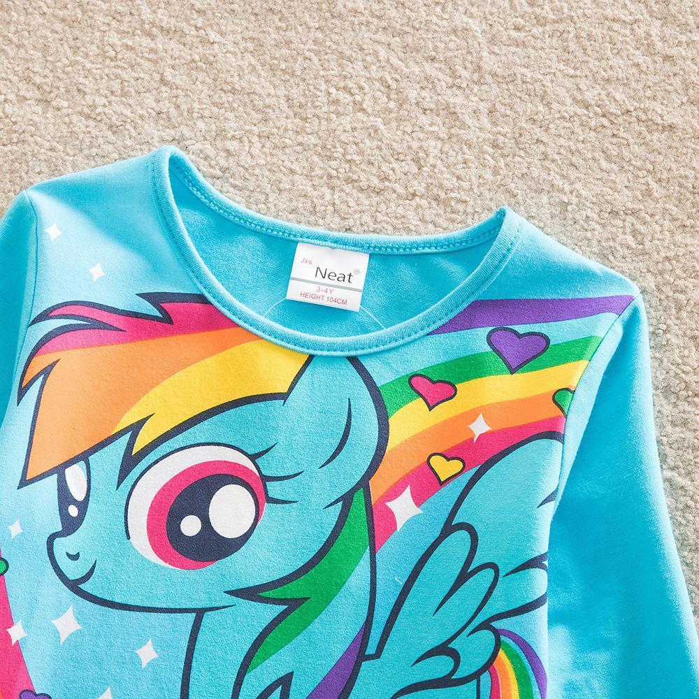 Little Girls' Dress Unicorn Striped Cartoon Rainbow Print Knee-length Long Sleeve Active Cute Dresses