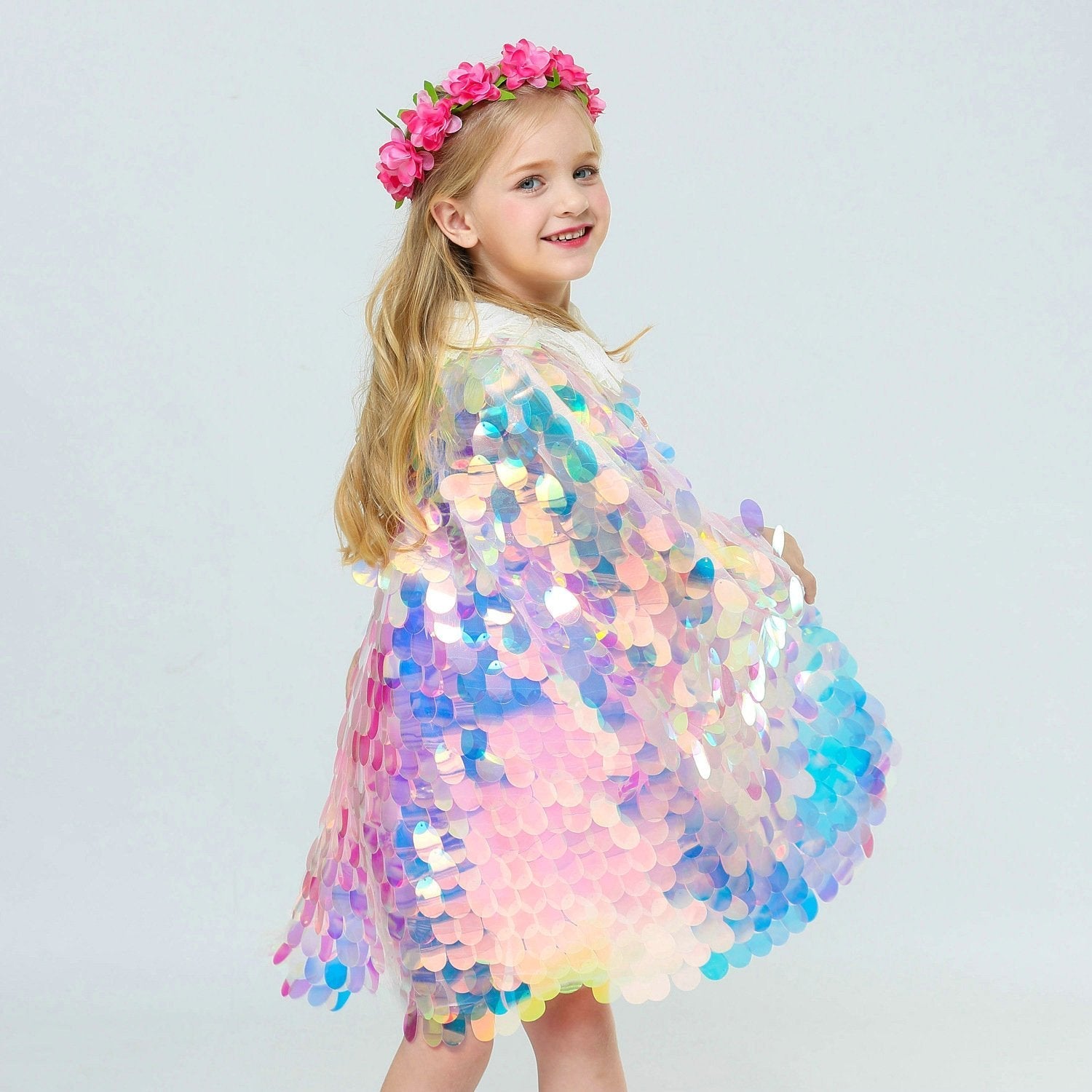 Mermaid Shiny Beads Cute Princess Sweet Cape Cloak for Girl