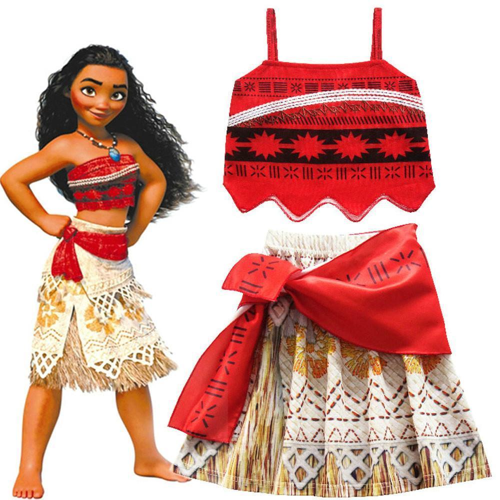 Moana Cosplay Costume Sling Tops Skirt Sets for Girl Toddler