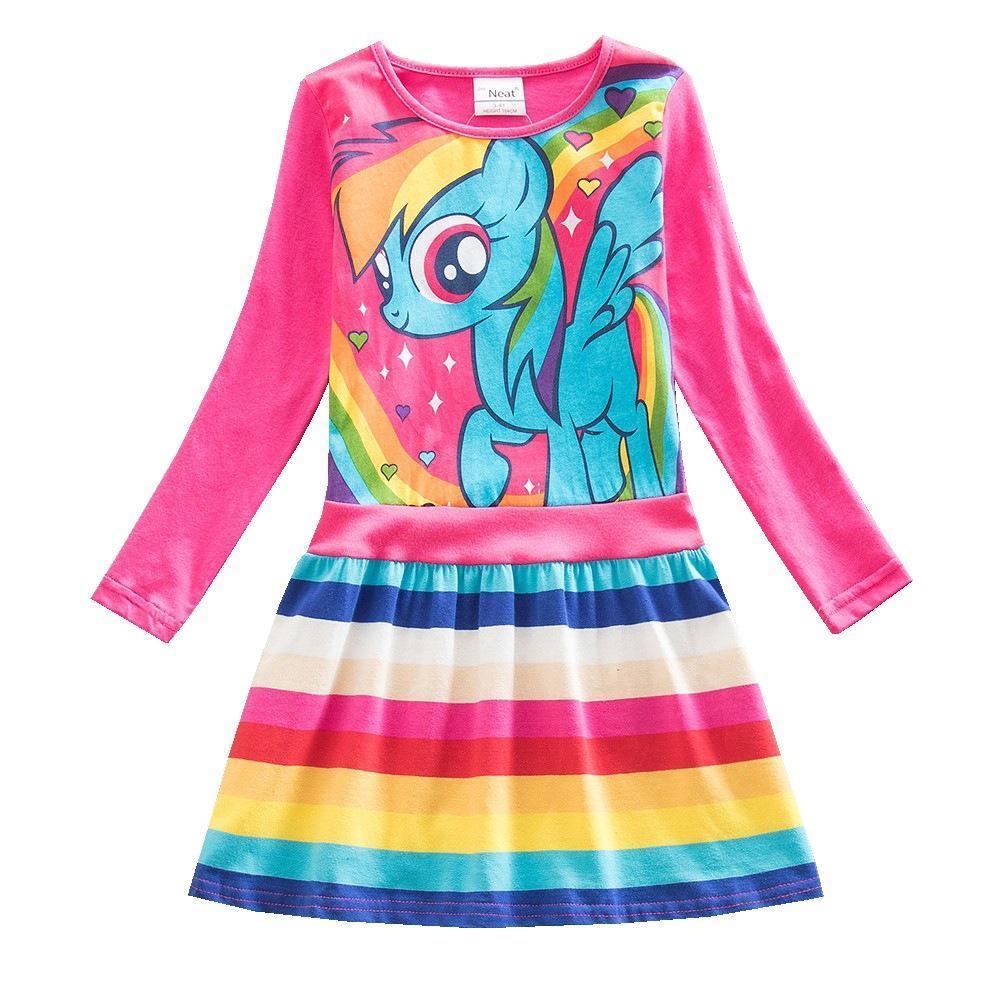 Little Girls' Dress Unicorn Striped Cartoon Rainbow Print Knee-length Long Sleeve Active Cute Dresses