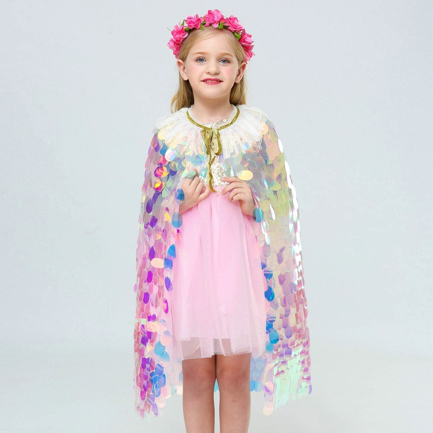 Mermaid Shiny Beads Cute Princess Sweet Cape Cloak for Girl