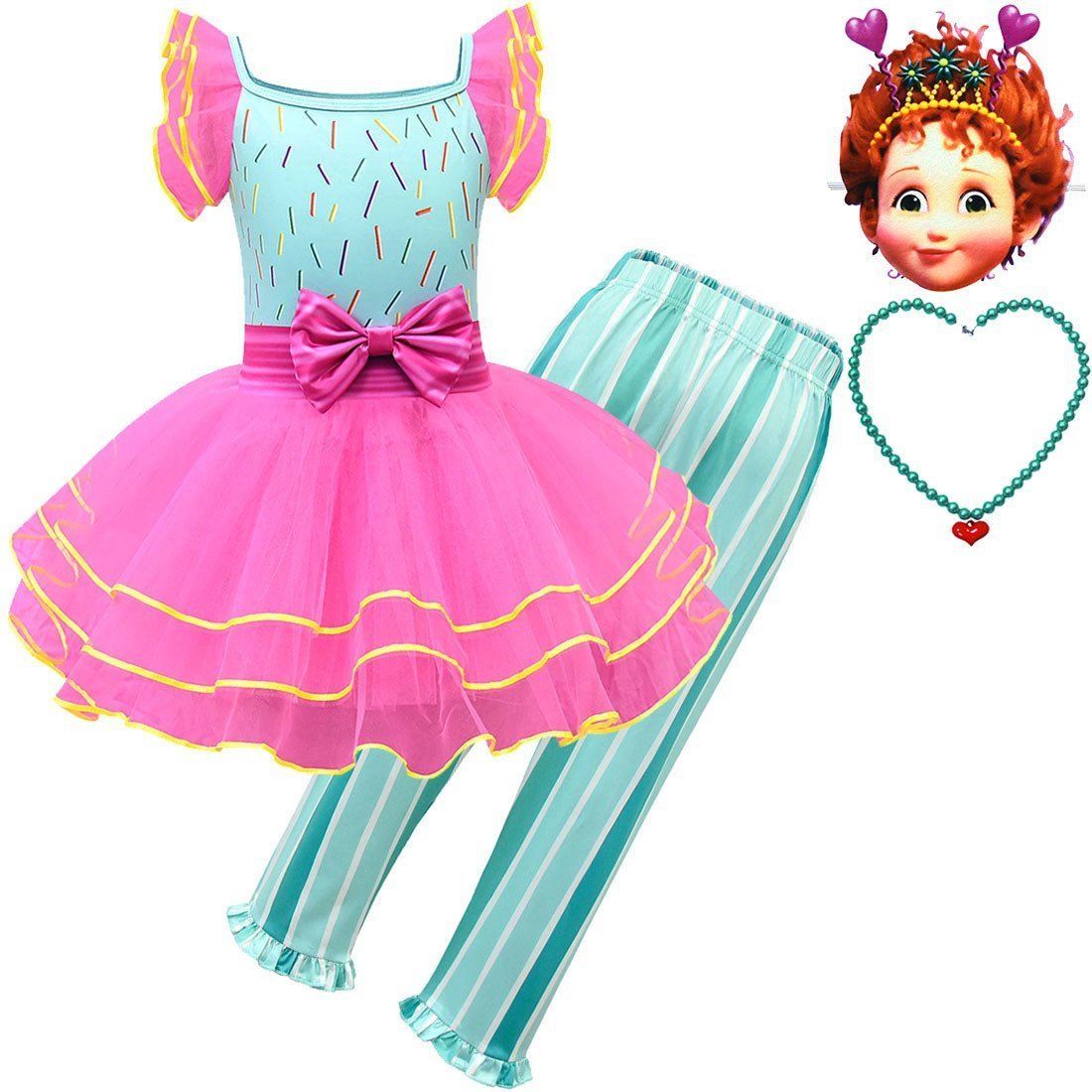 Fancy Nancy Pink Princess Dress Cosplay Performance Costume Mask 4 Pieces Set