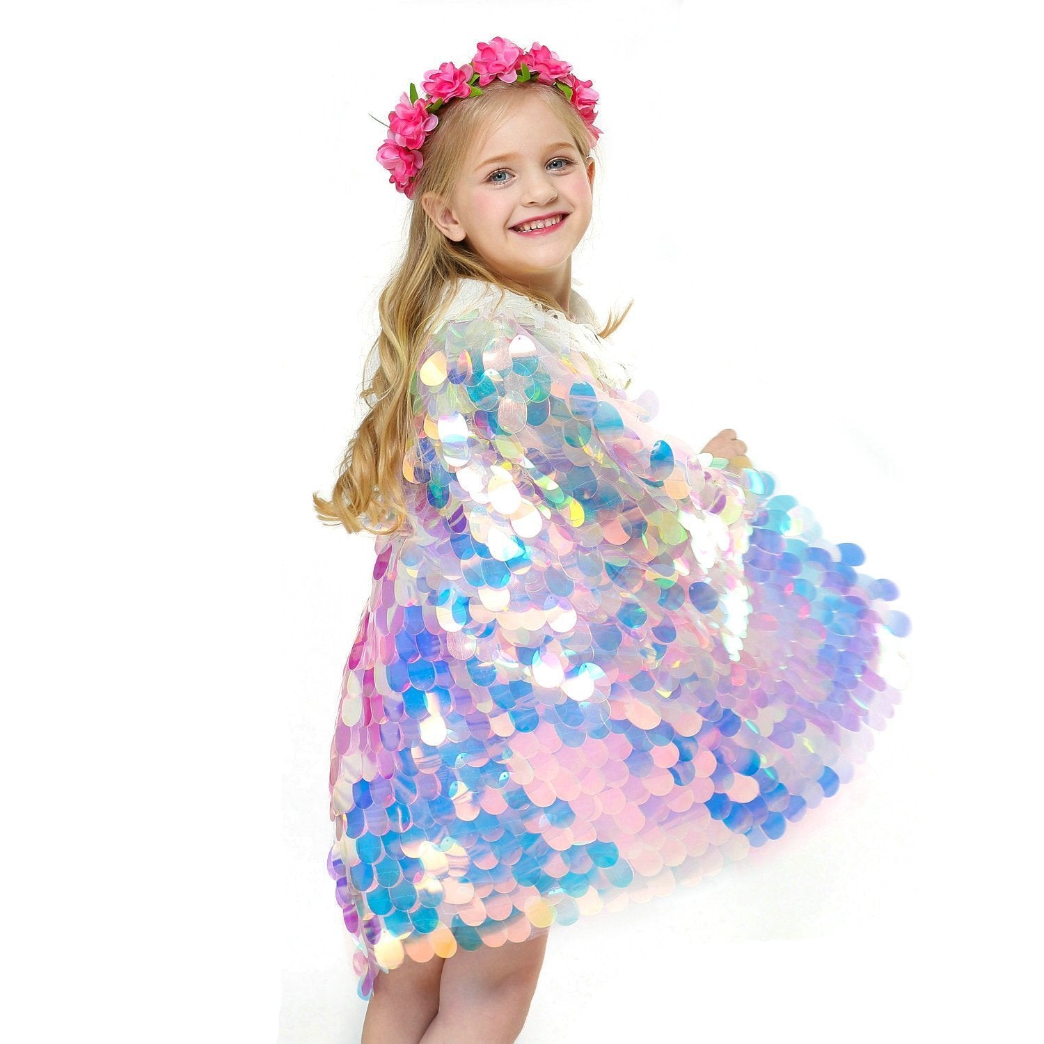 Mermaid Shiny Beads Cute Princess Sweet Cape Cloak for Girl