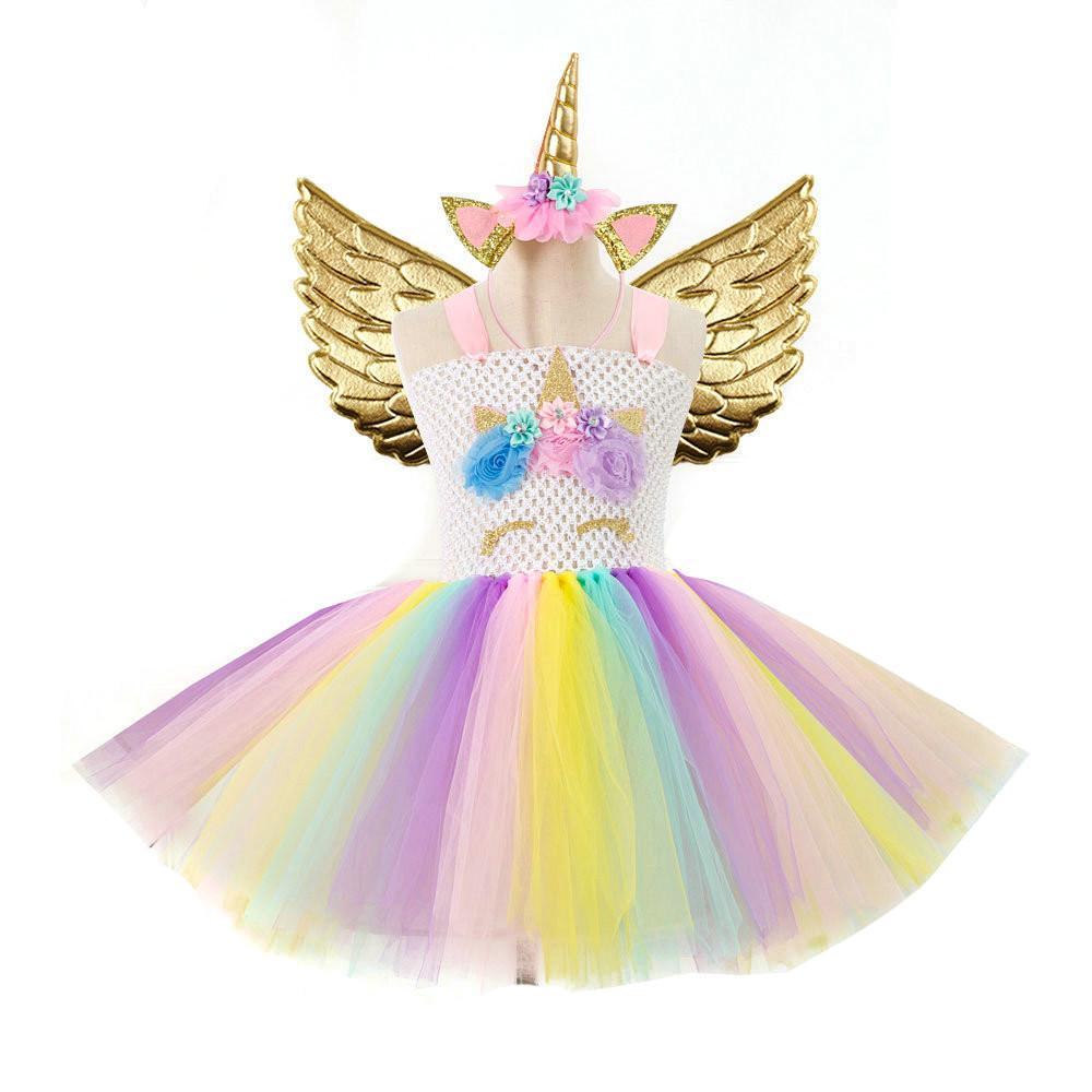 Mesh Handwork with Headgear Unicorn Party Tutu Dress for Girl