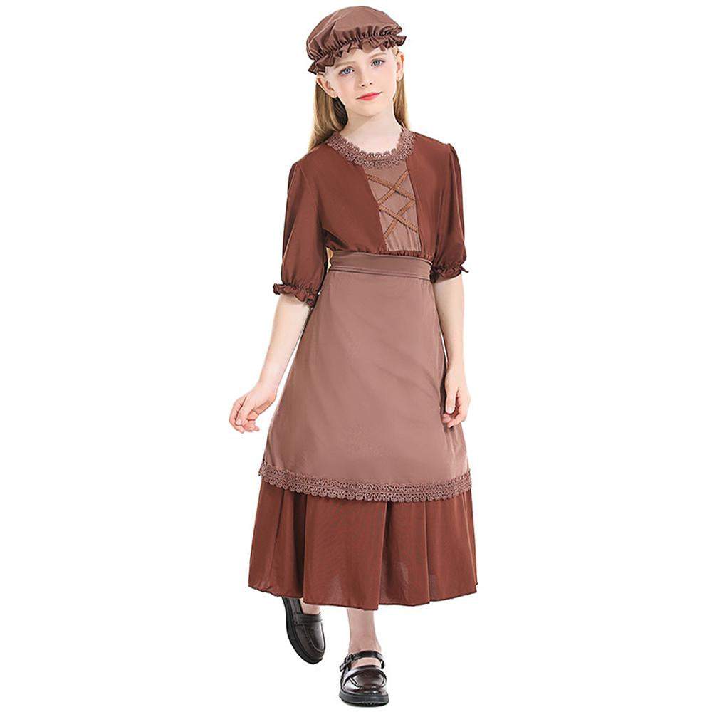 Brown wolf granny maid cosplay costumes colony girl dress for Kids